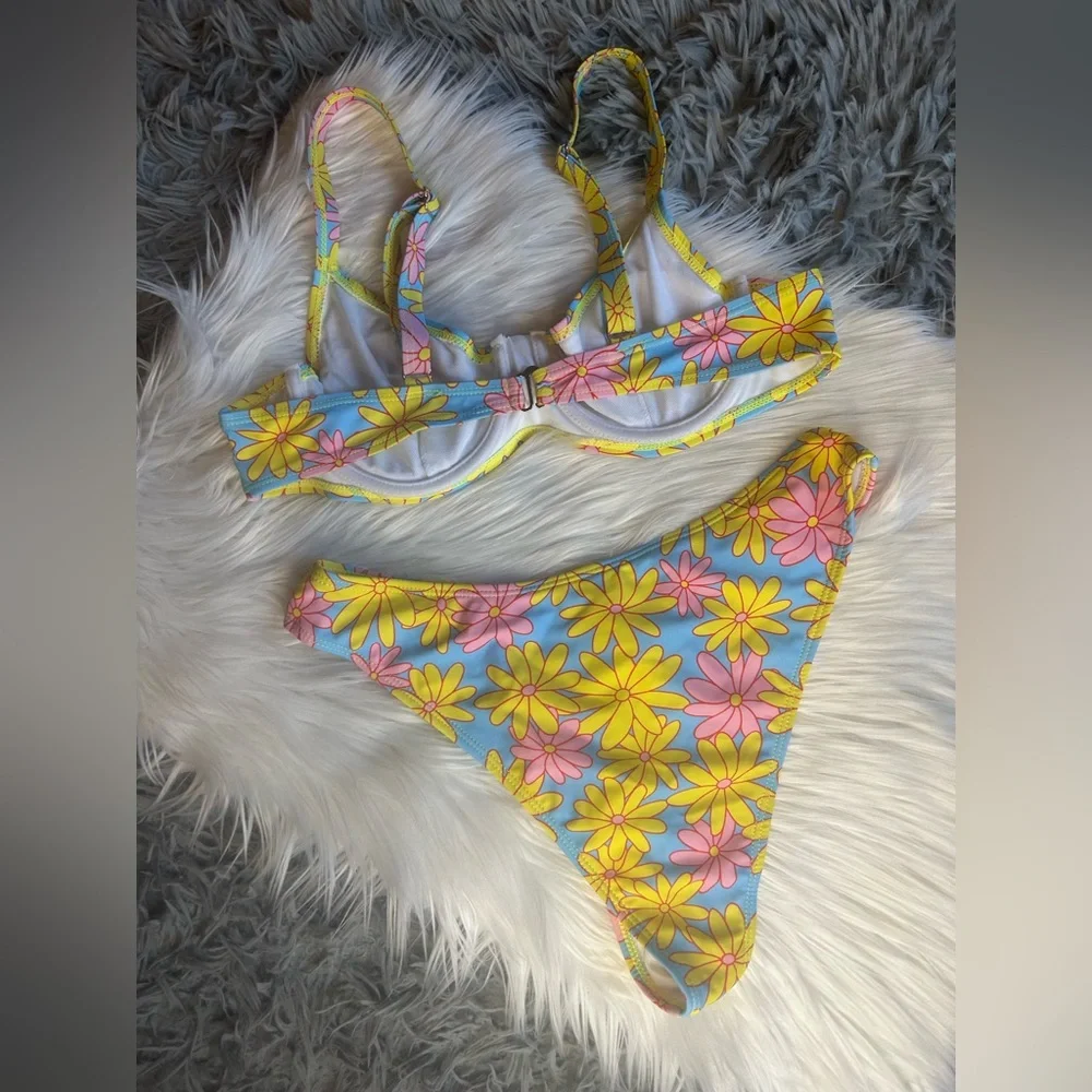 Floral Bikini Set with Yellow and Pink Flowers
